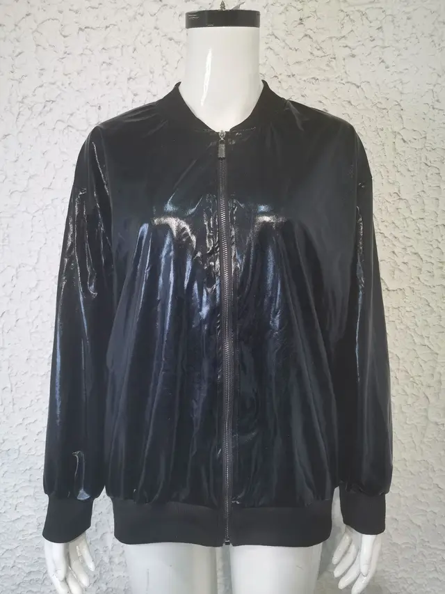 Loose Women's Jacket With Zipper Black - Shop at LoveMi