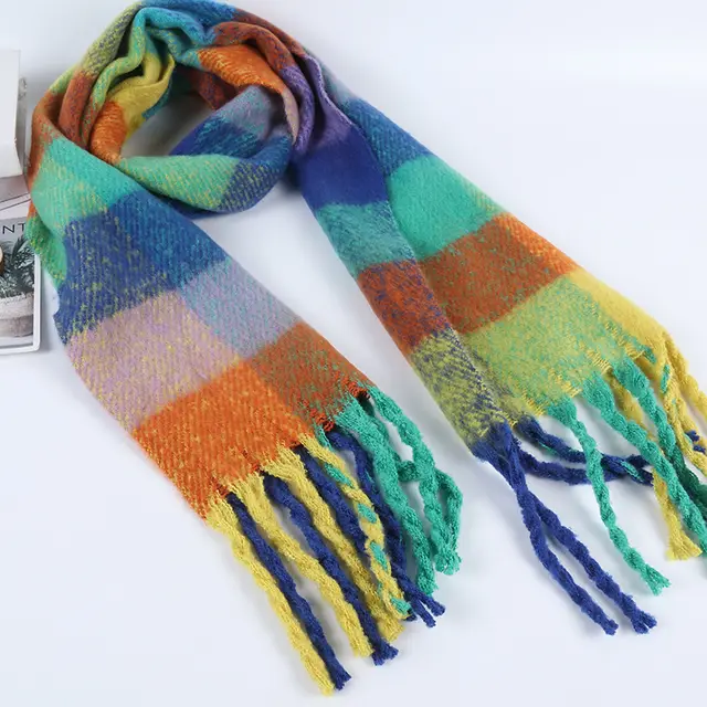 New Thickened Warm Circle Yarn Color Plaid Scarf 2 Style - Shop at LoveMi