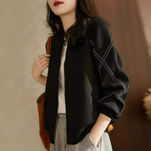 Retro Fashion All match Loose Jacket Baseball Uniform Top Black - Shop at LoveMi