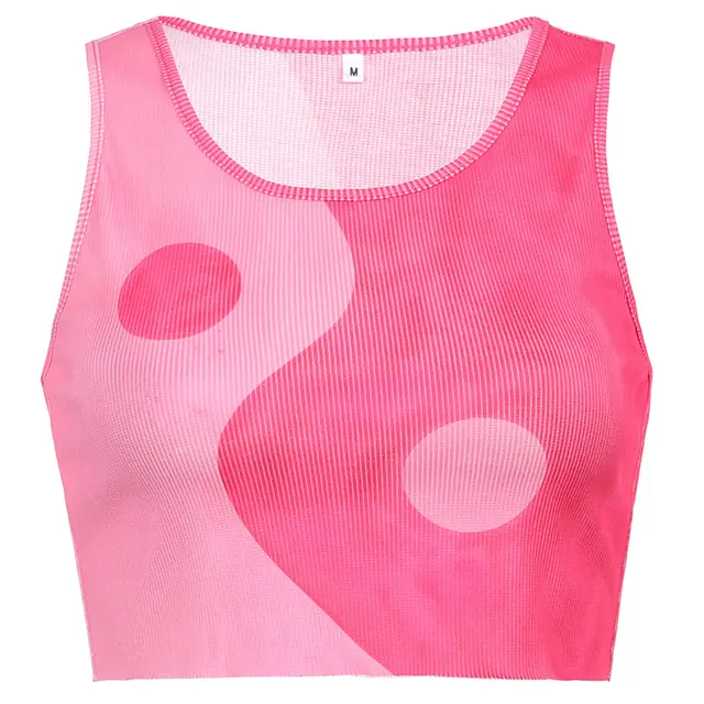 Printed Sleeveless Sports Bottoming Vest And Long sleeved Mesh T shirt Pink - Shop at LoveMi