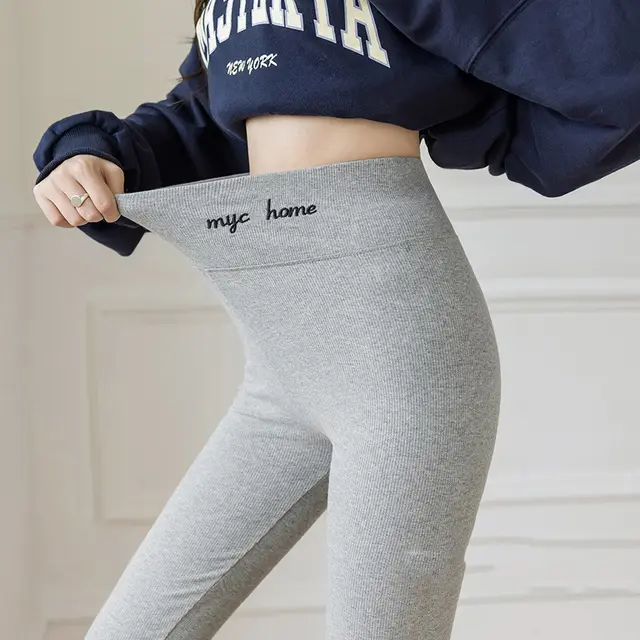 Autumn And Winter Plus Velvet Padded Outer Wear High Waist Pants Light Grey - Shop at LoveMi