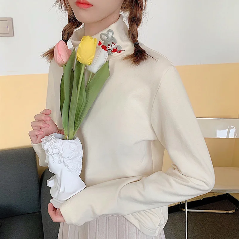 Women Warm And Velvet Long Sleeved T Shirt Apricot - Shop at LoveMi