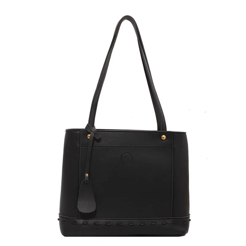 Casual Solid Color PU Trendy Personalized Sewing Thread Black - Shop at LoveMi