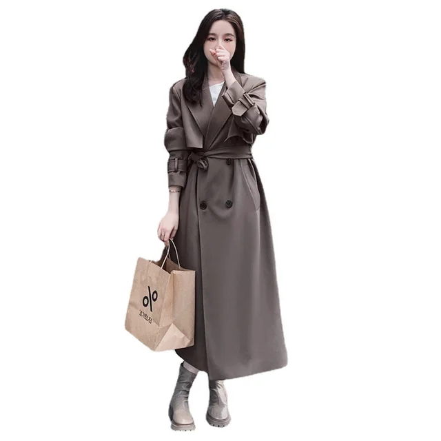 Women's Windbreaker Mid length Over the knee Casual Coat Jacket Coffee - Shop at LoveMi