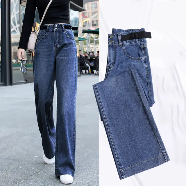 New Korean Wide leg Drape Pants Dark Blue Long - Shop at LoveMi