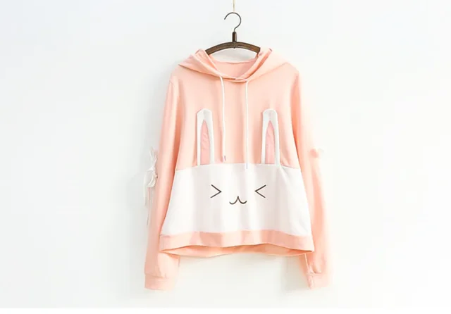 Ears Long Sleeve Plus Fleece Hooded Pullover Thin Section - Shop at LoveMi