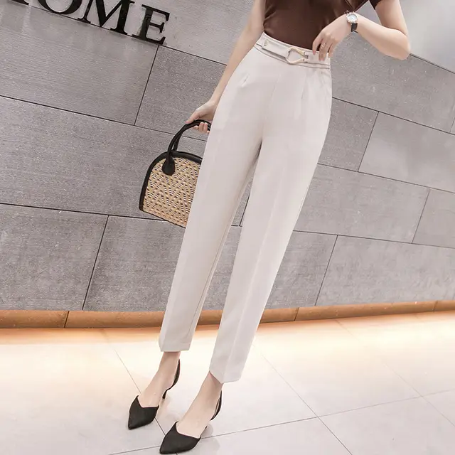 Women's Spring New High waist Slim Straight leg Casual Cropped Trousers Apricot - Shop at LoveMi