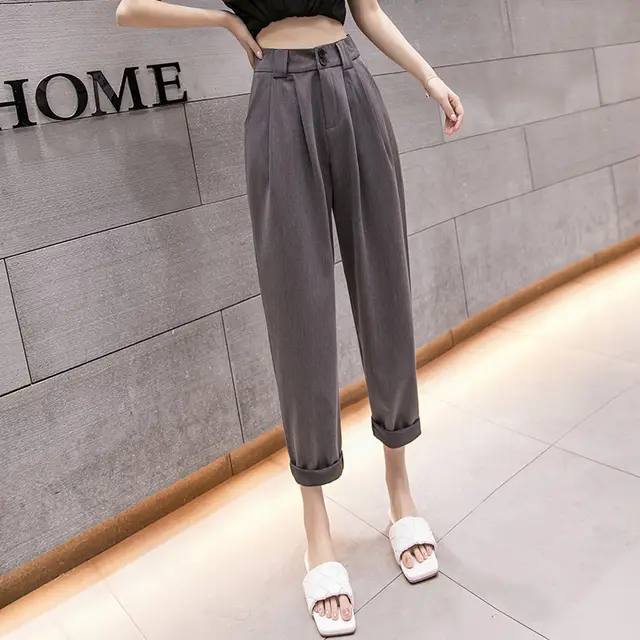 Suit Casual High waisted Nine point Harem Pants Grey - Shop at LoveMi