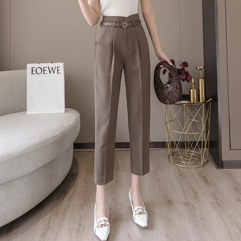 High-waist Women's Draped Loose And Thin Casual Cropped Trousers - Coffee