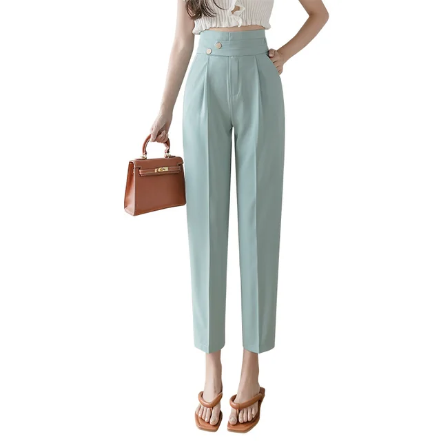 Women's Thin Feet Drape Straight leg Pants Green - Shop at LoveMi