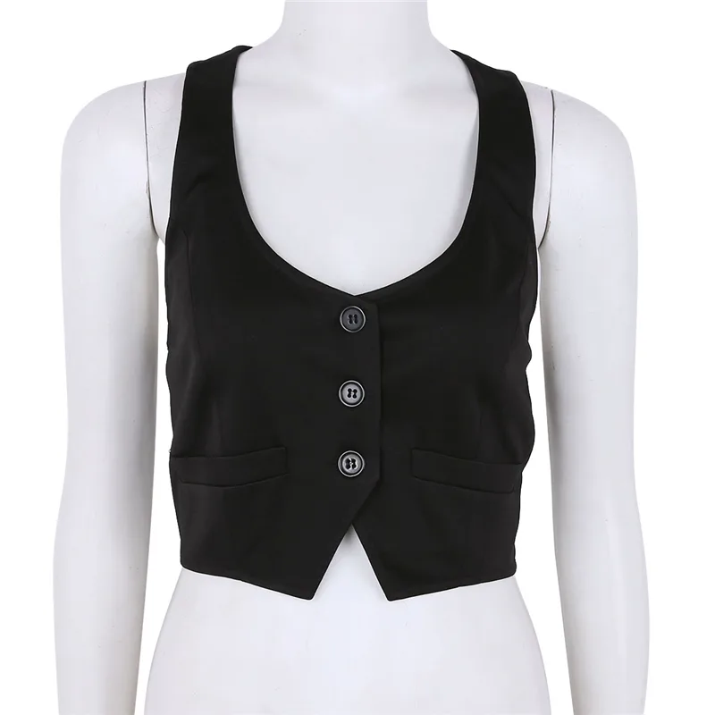 Ladies V Neck Button Fitted Racer Vest Black - Shop at LoveMi