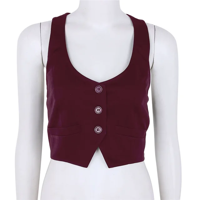Ladies V Neck Button Fitted Racer Vest Wine Red - Shop at LoveMi