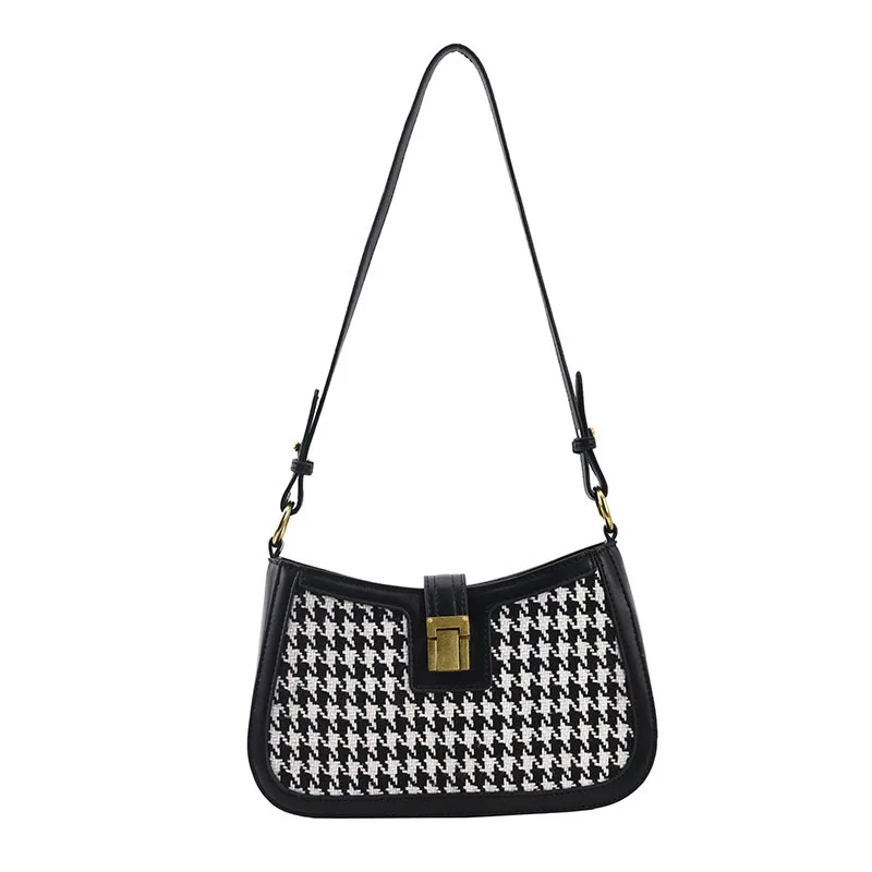 Houndstooth Lock Check Women's Bag Shoulder Bag Black - Shop at LoveMi