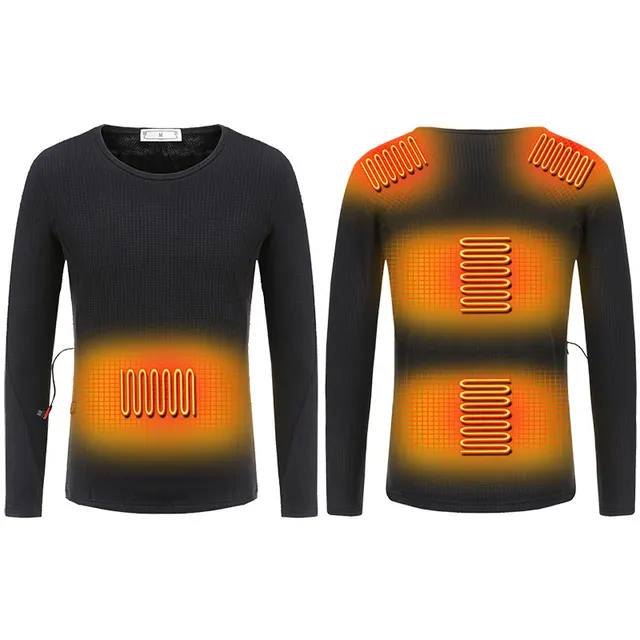 Electric Heating Underwear Men's And Women's Tops Charging Heating Clothing Plus Velvet Black - Shop at LoveMi