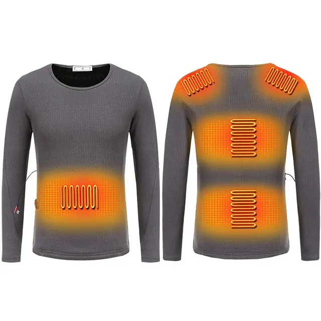 Electric Heating Underwear Men's And Women's Tops Charging Heating Clothing Plus Velvet Grey - Shop at LoveMi