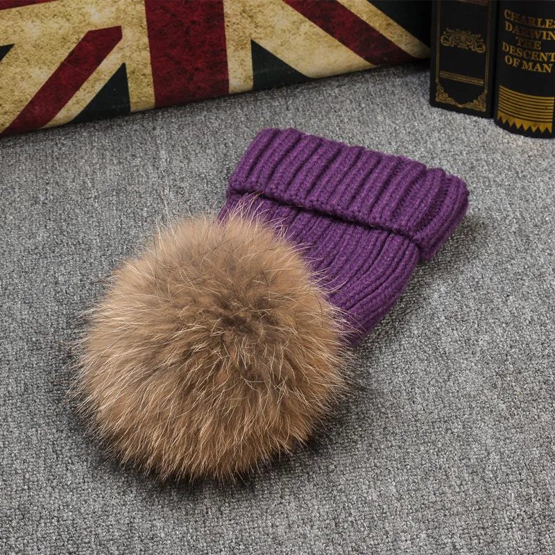 Women's Raccoon Fur Ball All-match Knitted Hat - Purple