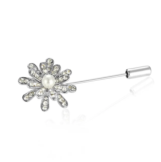 Fashion Korean Style Crystal Flower Brooch Silver - Shop at LoveMi