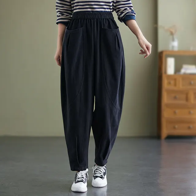 Women's Solid Color All match Harem Pants Trousers Fashion Black - Shop at LoveMi
