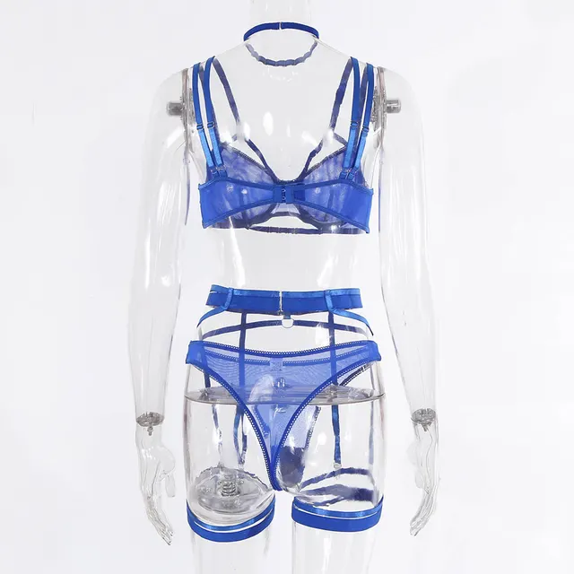 Three piece Set Of See through Sexy Underwear Blue - Shop at LoveMi