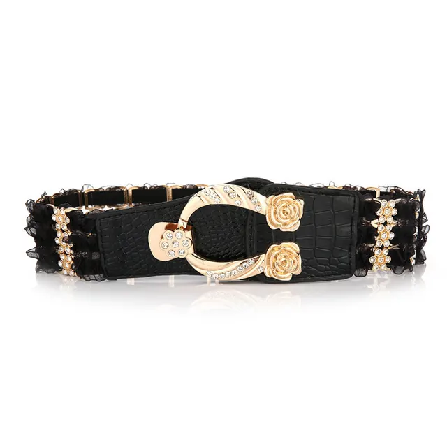 Ladies Elastic Belt Accessories Decorative Rhinestone Belt Black - Shop at LoveMi