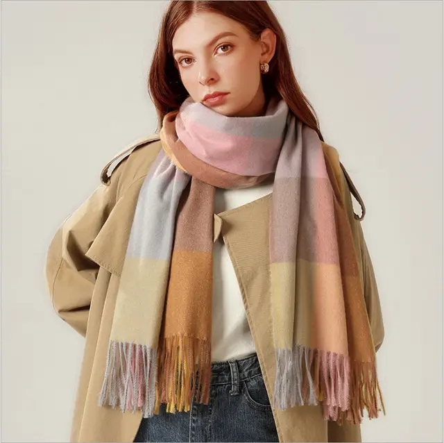 Shawl Scarf Winter Warmth Cashmere Tassel Plaid Long Bib 4Color - Shop at LoveMi