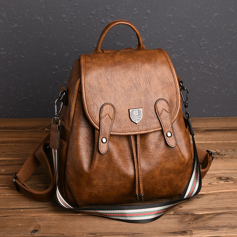 Retro Handmade Color Casual Soft Leather Backpack Yellow - Shop at LoveMi