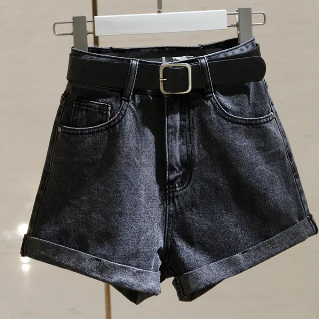 Women's Denim Shorts Summer High Waist Loose Curling Grey - Shop at LoveMi