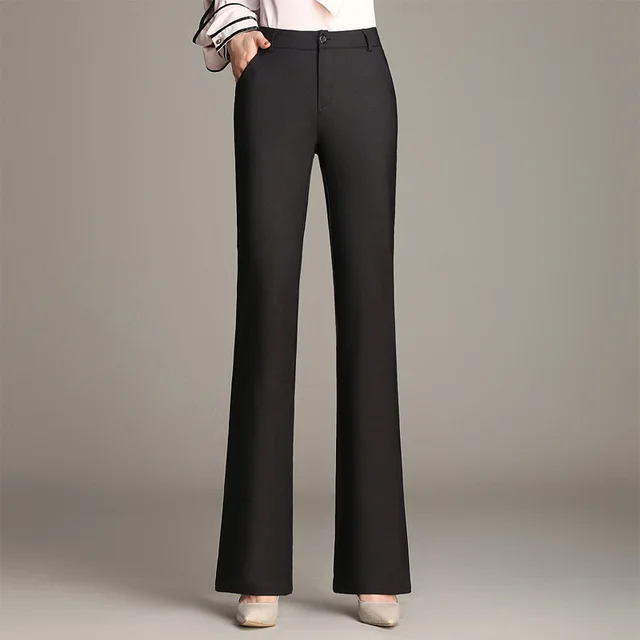 Fashion Slim Slimming OL Nylon Cotton Stretch Slim Flared Pants Black - Shop at LoveMi