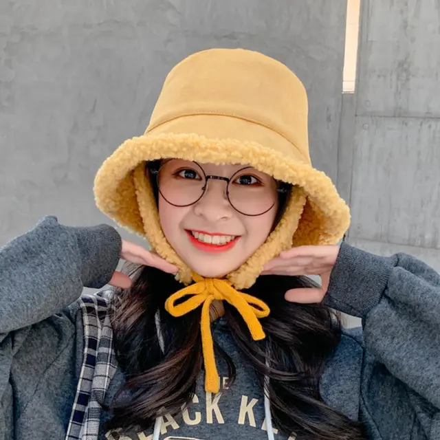 Fisherman Hat Female Suede Basin Warm Ear Protection Yellow - Shop at LoveMi