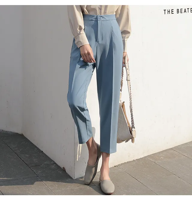 Chiffon Harlan Straight Suit Pants Nine Points Casual Light Blue - Shop at LoveMi