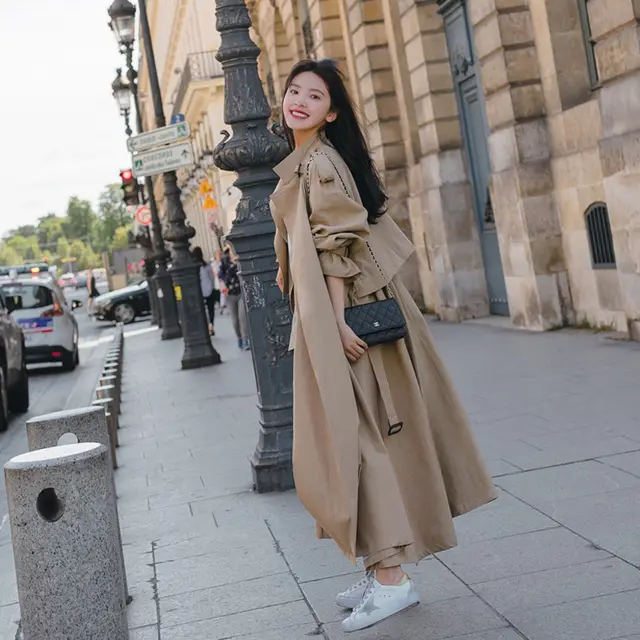 Women's Loose Mid length Windbreaker Jacket Over The Knee And Super Long To The Ankle Khaki - Shop at LoveMi