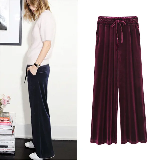 Women's Loose Large Size High Waist Casual Wide leg Pants Wine Red - Shop at LoveMi
