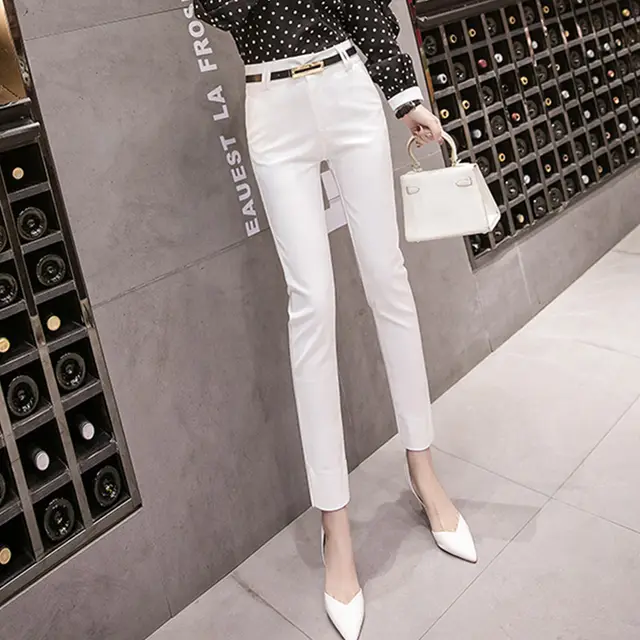 Casual Lady's Small Trousers Fashion High Waist Was Thin White - Shop at LoveMi