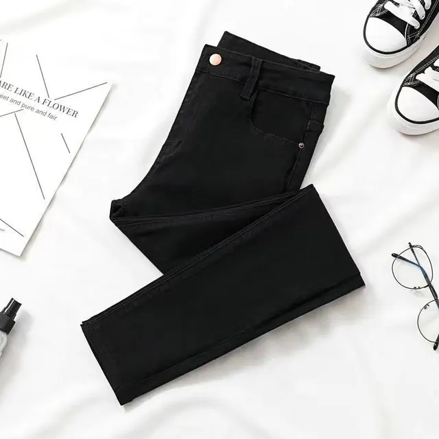 Jeans Female Slim Body Slim High Waist All match Nine point Pencil Feet Black Cropped Trousers - Shop at LoveMi