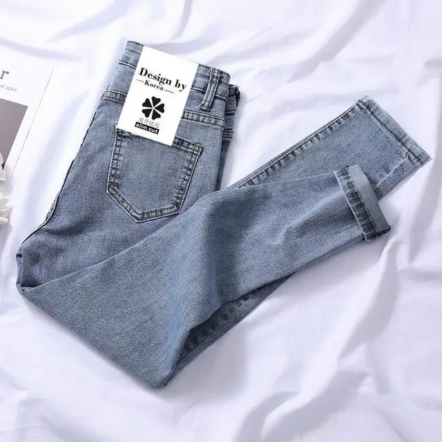 Jeans Female Slim Body Slim High Waist All match Nine point Pencil Feet Gray Cropped Trousers - Shop at LoveMi