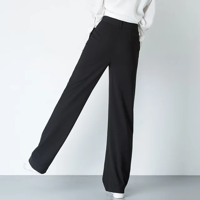 Women's Autumn Black Gray Simple All match High waist Wide leg Pants Thin Black - Shop at LoveMi