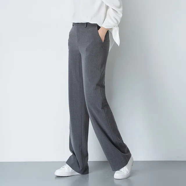 Women's Autumn Black Gray Simple All match High waist Wide leg Pants Thin Grey - Shop at LoveMi