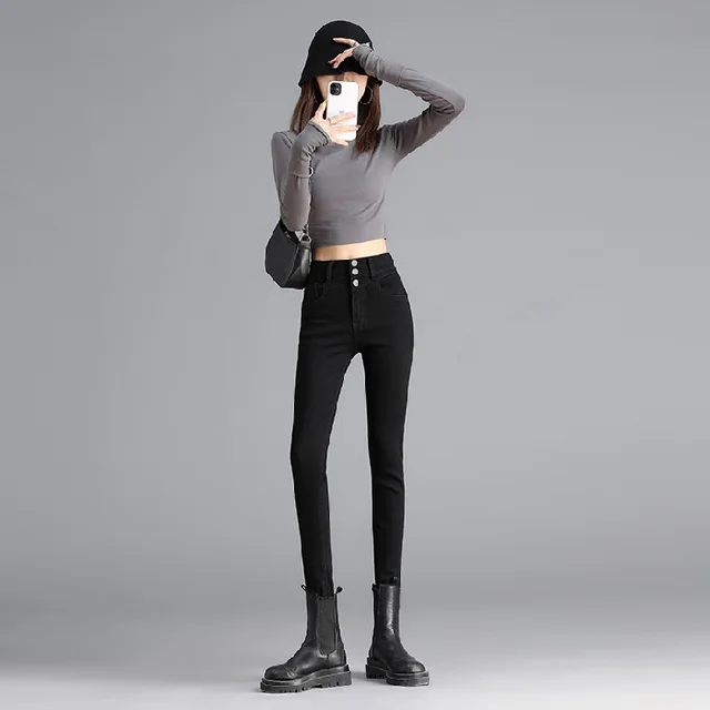 Slim Slim Denim Pencil Pants With Stretch Feet Black - Shop at LoveMi