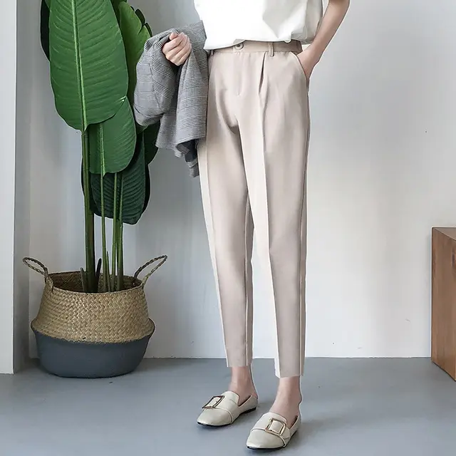 Women's Trousers Casual Ninth Pants Loose All match Small Feet Harem Beige - Shop at LoveMi