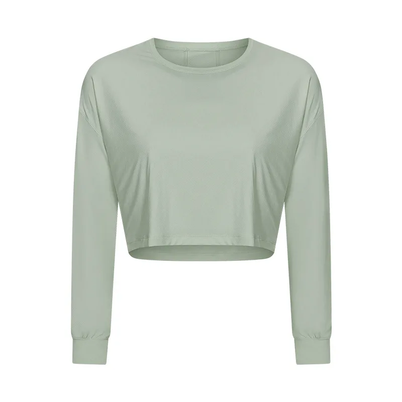 Jacquard Yoga Clothes Loose And Quick drying Fitness Long Sleeves Green - Shop at LoveMi