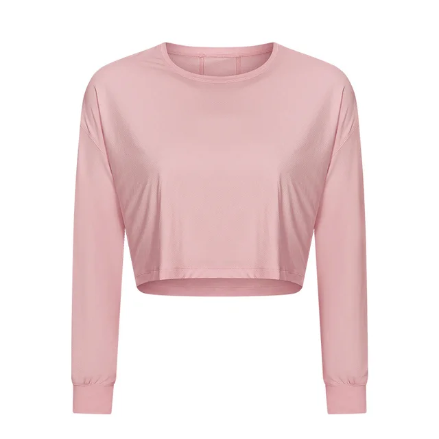 Jacquard Yoga Clothes Loose And Quick drying Fitness Long Sleeves Pink - Shop at LoveMi