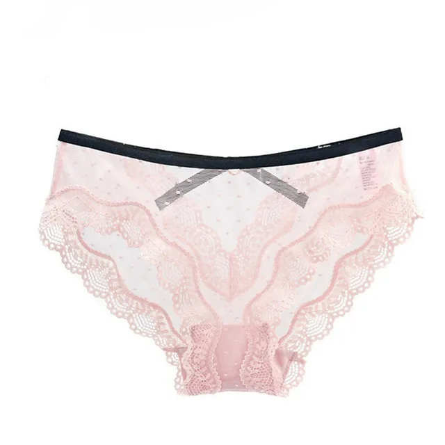Lace Briefs Hollow Transparent Contrast Color Mesh Mid waist Women's Panties Pink - Shop at LoveMi
