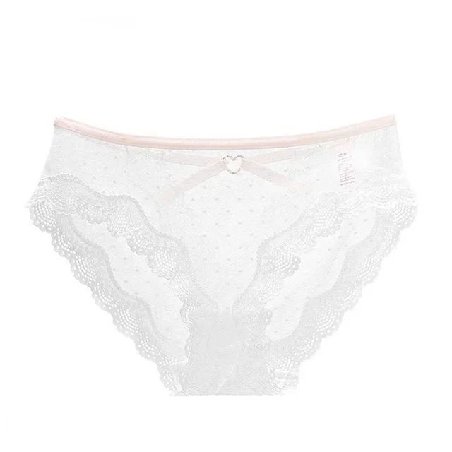 Lace Briefs Hollow Transparent Contrast Color Mesh Mid waist Women's Panties White - Shop at LoveMi