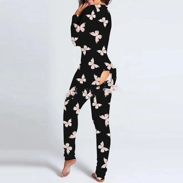 Valentine's Day Print File Slim Slim Sexy Bodysuit Black Pink Butterfly - Shop at LoveMi