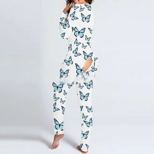 Valentine's Day Print File Slim Slim Sexy Bodysuit Blue Butterfly - Shop at LoveMi