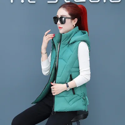 Women's Cotton Vest Short Waistcoat Slim Down Green - Shop at LoveMi