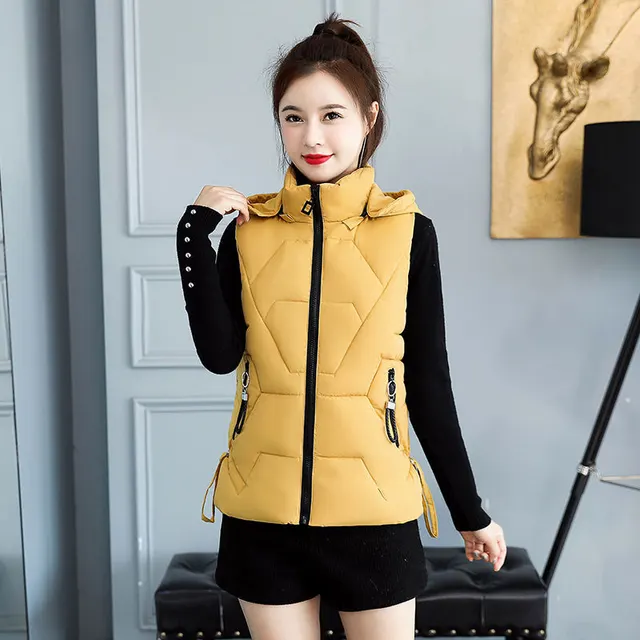 Women's Cotton Vest Short Waistcoat Slim Down Yellow - Shop at LoveMi