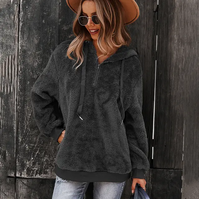 Fashion Casual Women's Warm Loose Solid Color Sweater Black - Shop at LoveMi