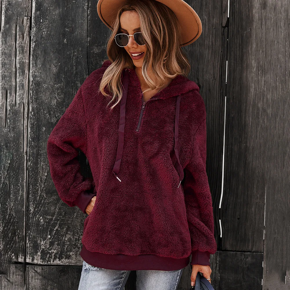 Fashion Casual Women's Warm Loose Solid Color Sweater Red - Shop at LoveMi