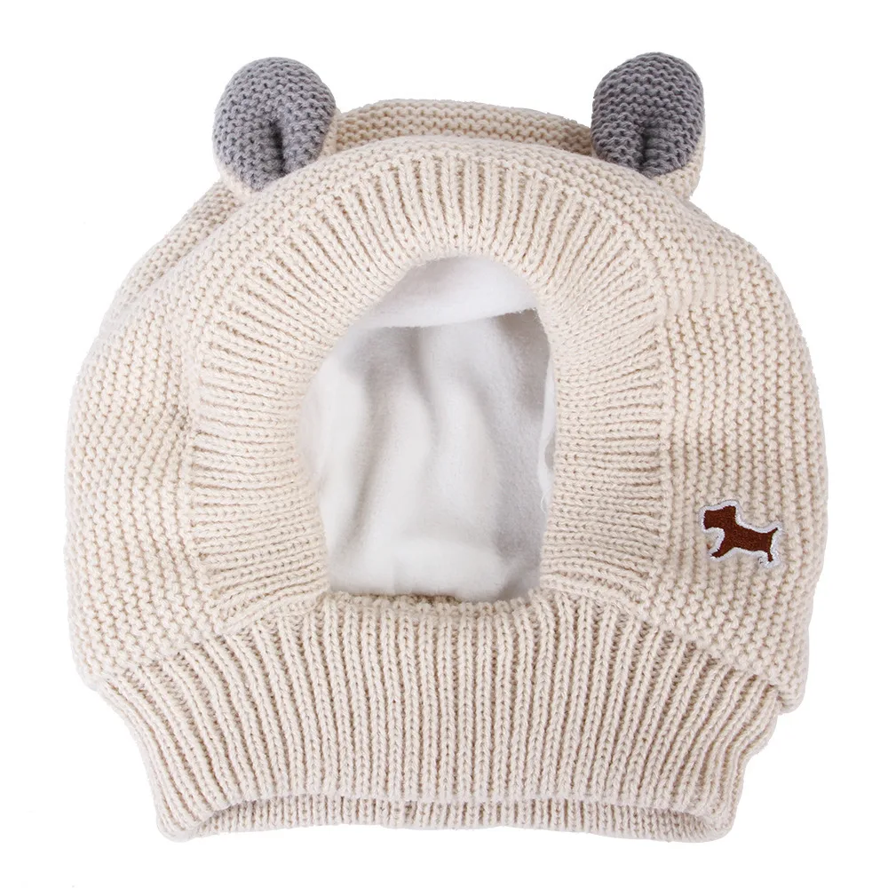 Knitted Large Dog Golden Retriever Warm And Windproof Hat - Beige